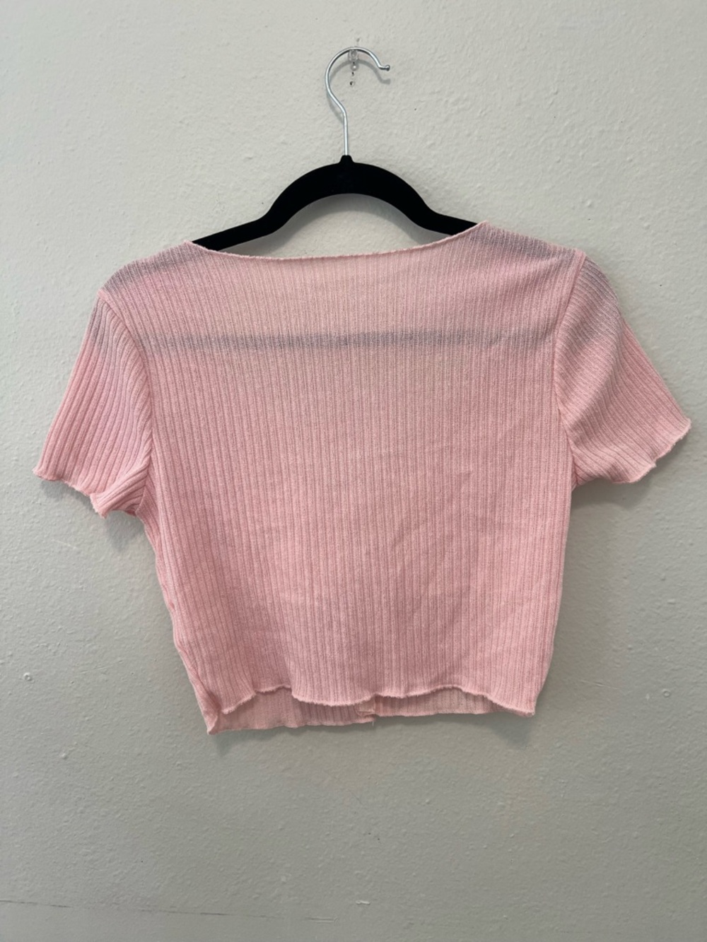 Pink Ribbed Lace Trim Crop Top Button Front Coquette Style Size L - Picture 4 of 8